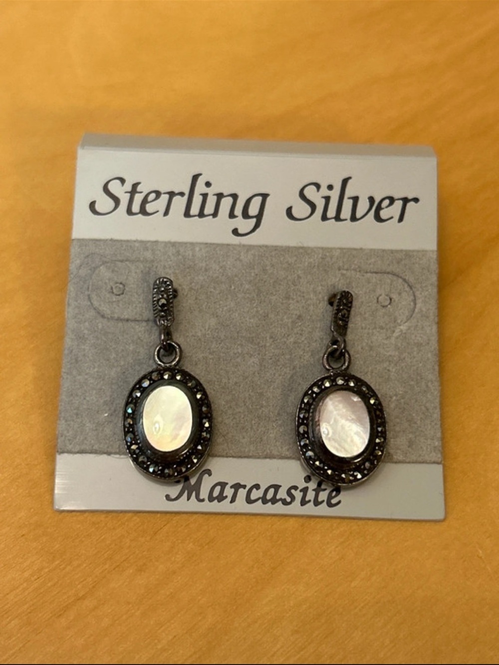 Macy's Sterling Silver Marcasite Oval Mother-of-Pearl Drop Earrings